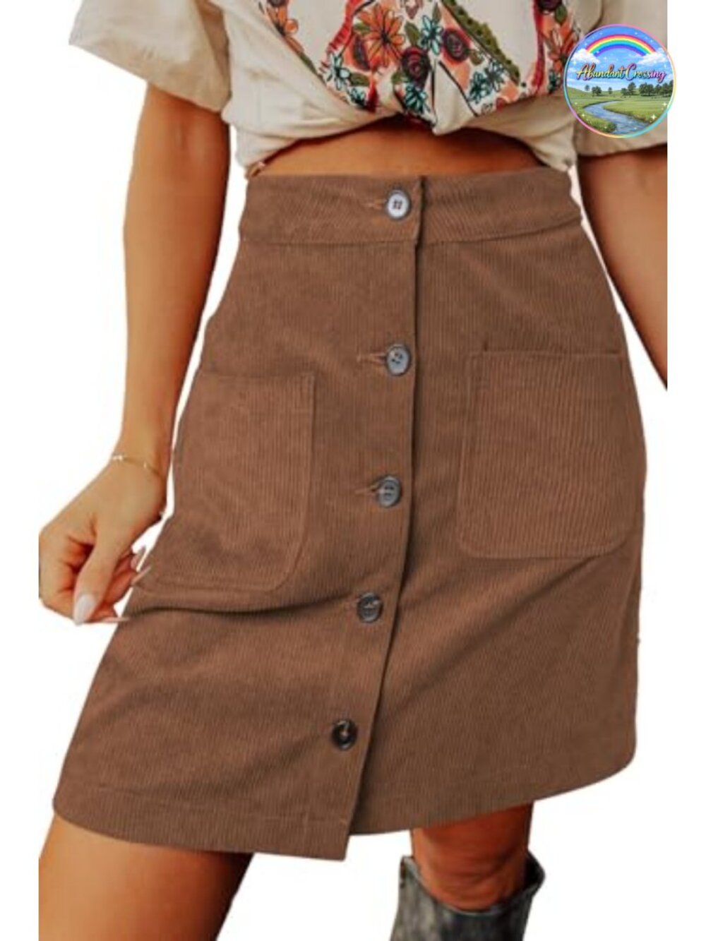Corduroy Mini Skirt High Waisted Button Down A-Line with Pockets